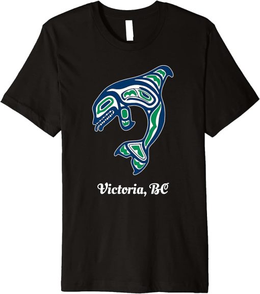 Blue Green Native American Victoria BC Orca Killer Whale Premium T-Shirt