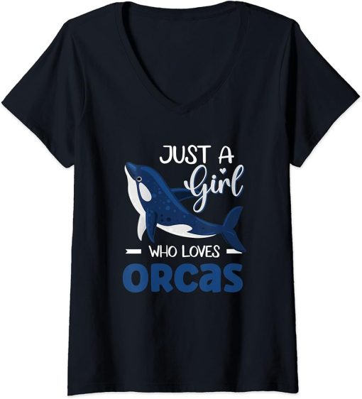 Womens Orca Whale Just A Girl Who Loves Orcas V-Neck T-Shirt