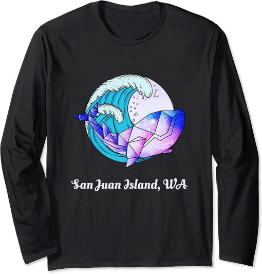 San Juan Island Japanese Paint Geometric Orca Killer Whale Long Sleeve T-Shirt