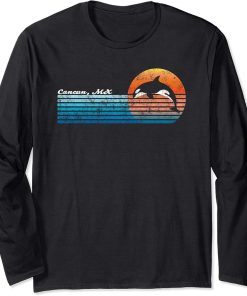 Vintage Cancun, Retro 80s Orca Sunset Long Sleeve T-Shirt