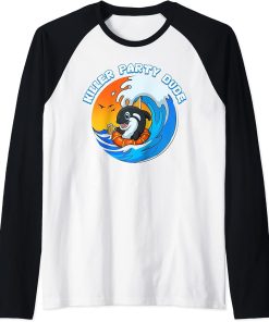 Killer Party Dude I Funny Orca Whale Beer Sea Ocean Raglan Baseball Tee